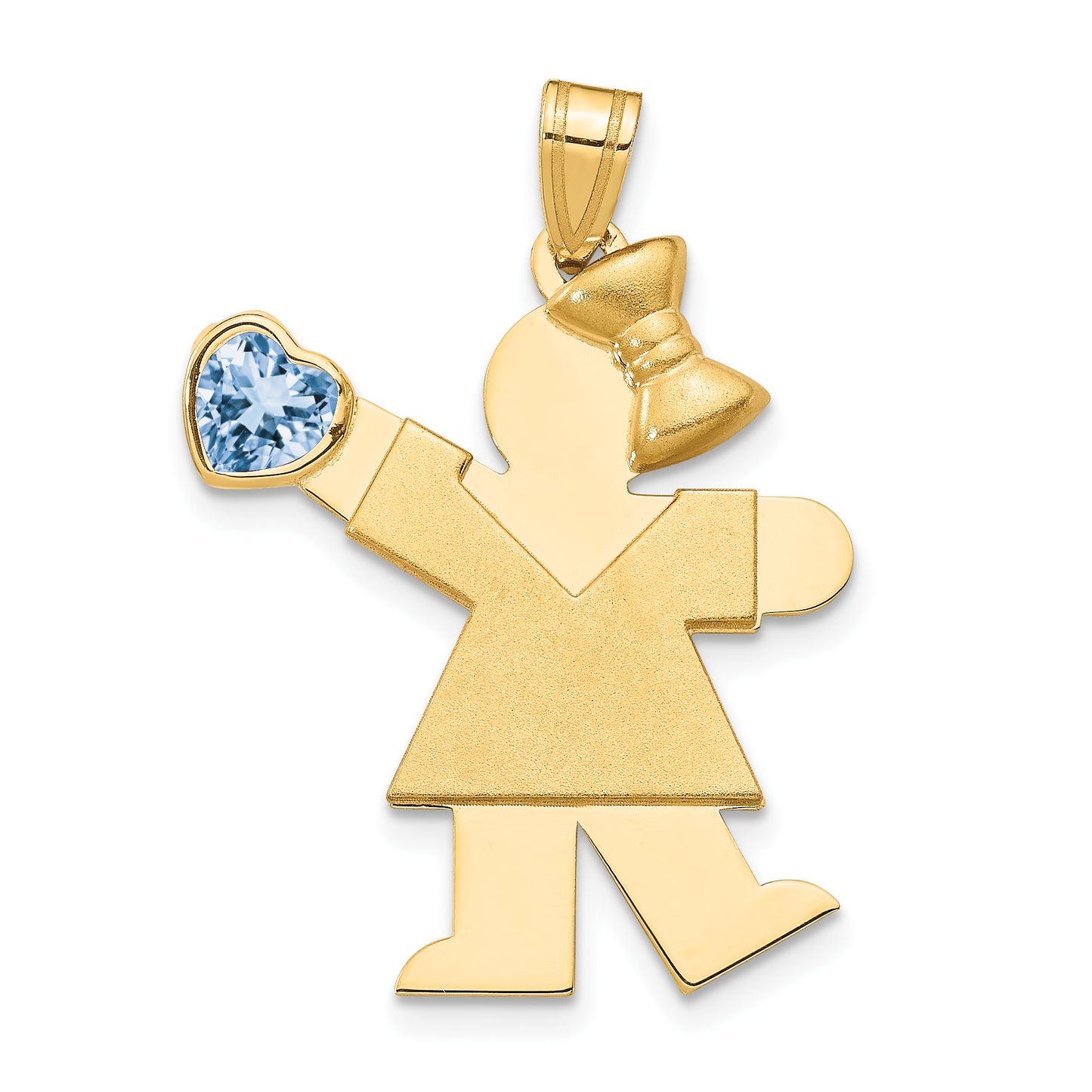 14k The Kids Girl with Light Blue CZ March Birthstone Engravable Kiss Charm