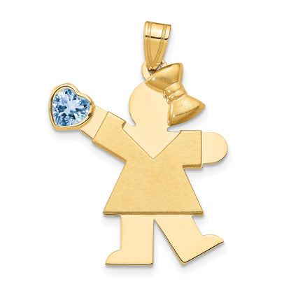14k The Kids Girl with Light Blue CZ March Birthstone Engravable Kiss Charm