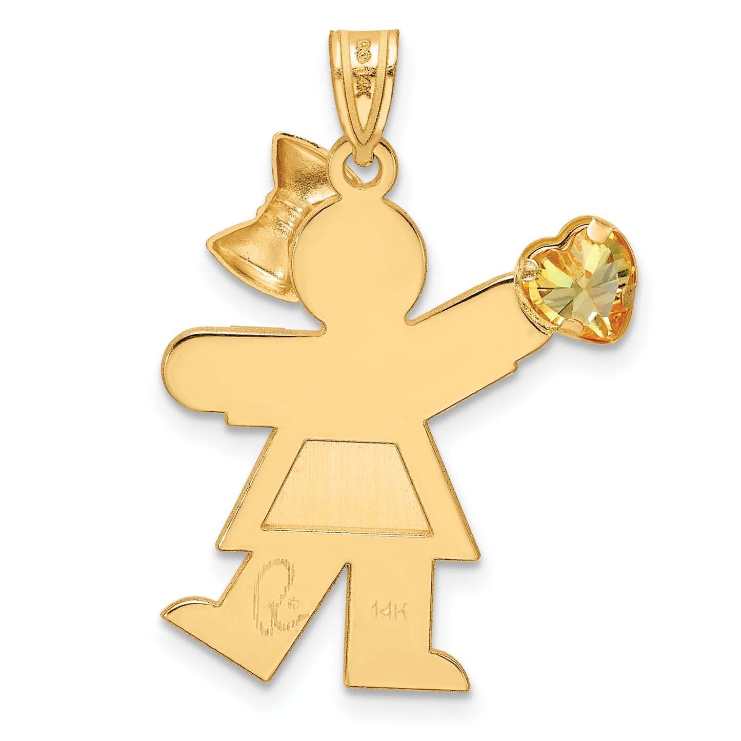 14k The Kids Girl with Yellow CZ November Birthstone Engravable Kiss Charm