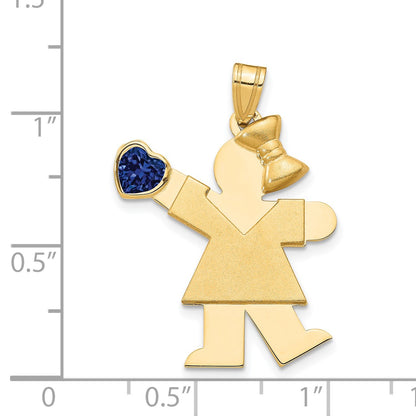 14k The Kids Girl with Dark Blue CZ September Birthstone Engravable Kiss Charm