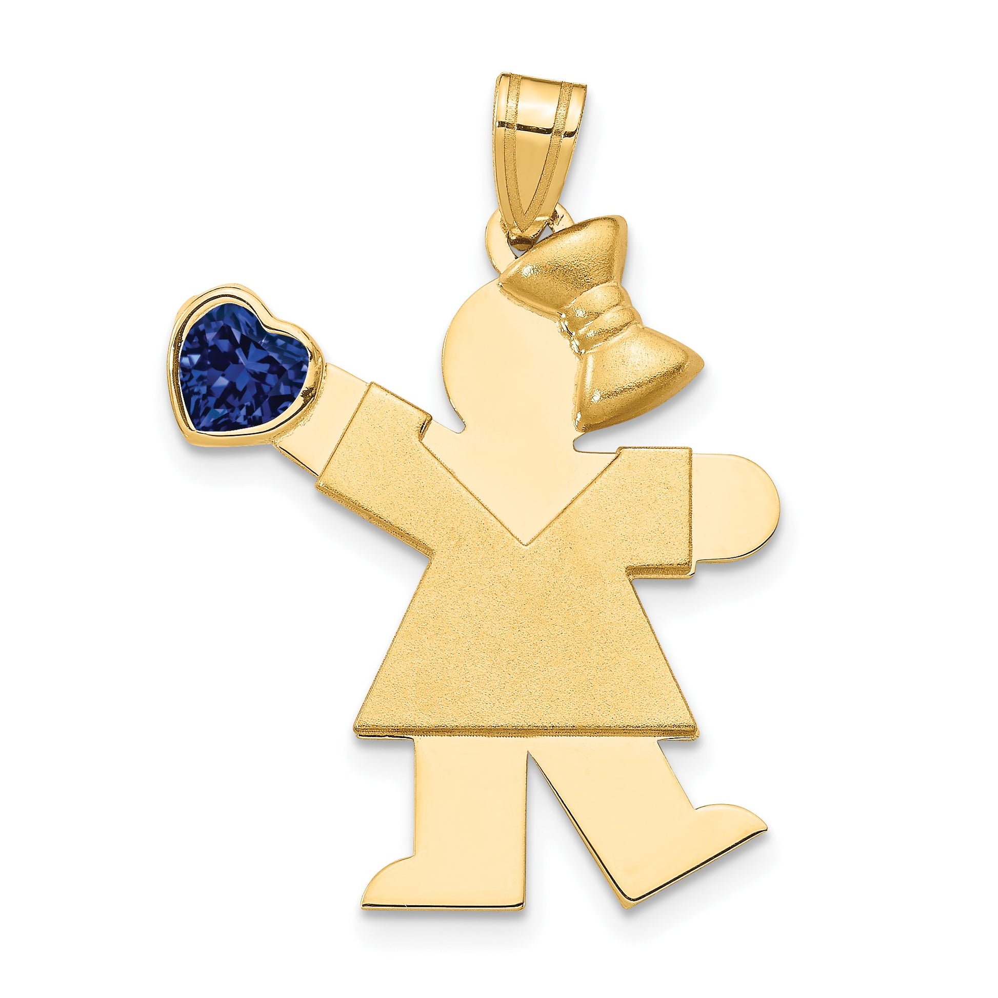 14k The Kids Girl with Dark Blue CZ September Birthstone Engravable Kiss Charm