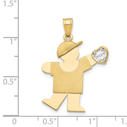 14k The Kids Boy with Clear CZ April Birthstone Engravable Kiss Charm