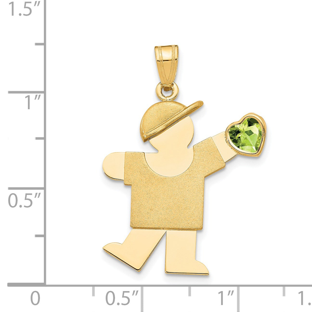 14k The Kids Boy with Light Green CZ August Birthstone Engravable Kiss Charm