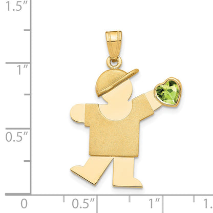 14k The Kids Boy with Light Green CZ August Birthstone Engravable Kiss Charm