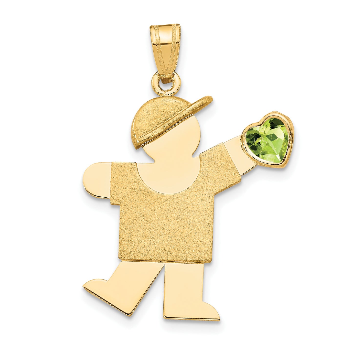 14k The Kids Boy with Light Green CZ August Birthstone Engravable Kiss Charm