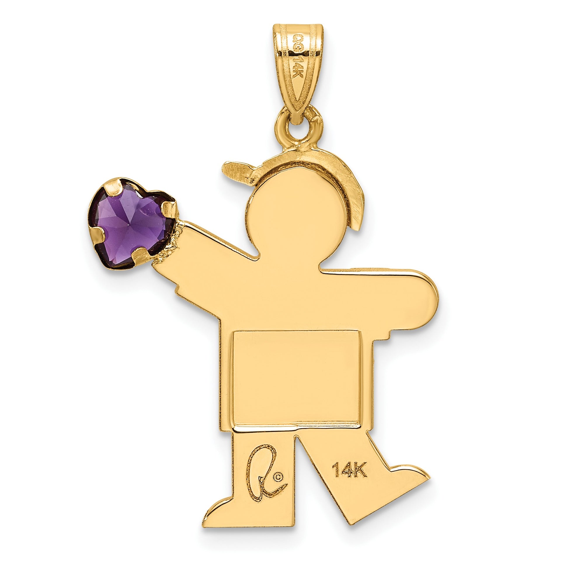 14k The Kids Boy with Purple CZ February Birthstone Engravable Kiss Charm