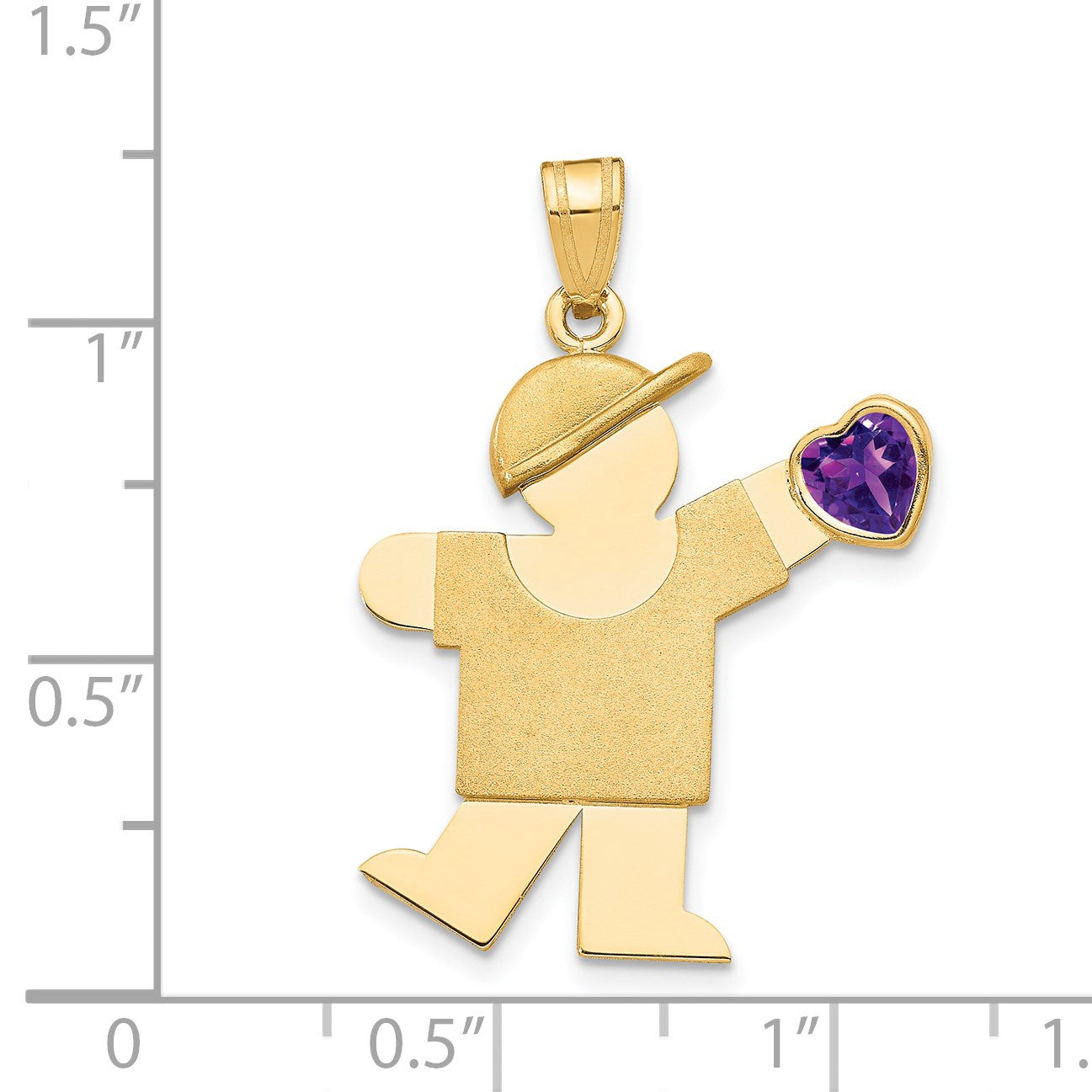 14k The Kids Boy with Purple CZ February Birthstone Engravable Kiss Charm
