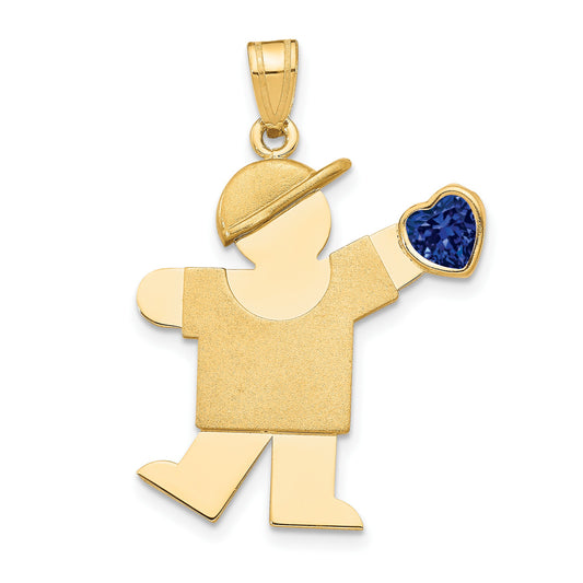 14k The Kids Boy with Dark Blue CZ September Birthstone Engravable Kiss Charm