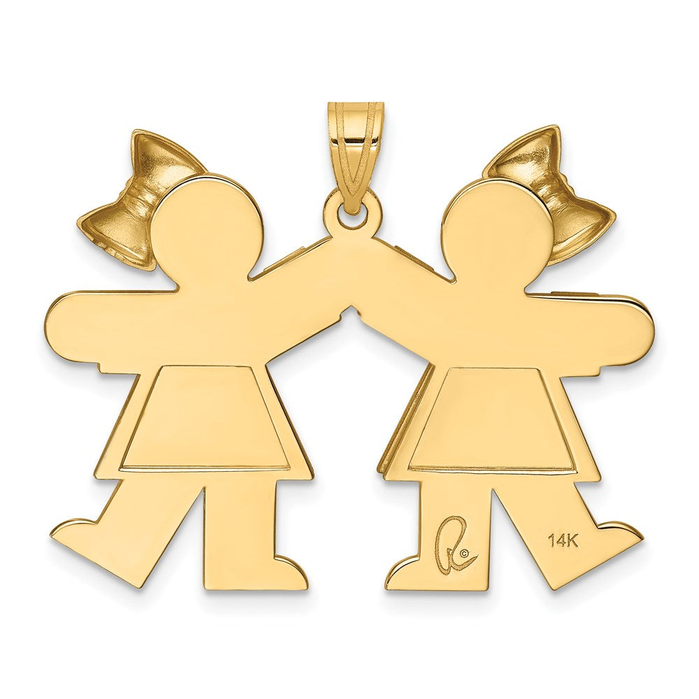 14k Solid Engravable Large Double Girls with Bows Charm