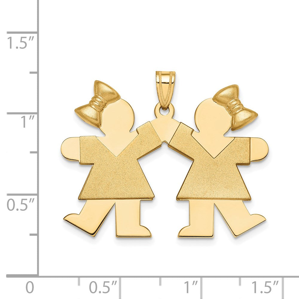 14k Solid Engravable Large Double Girls with Bows Charm