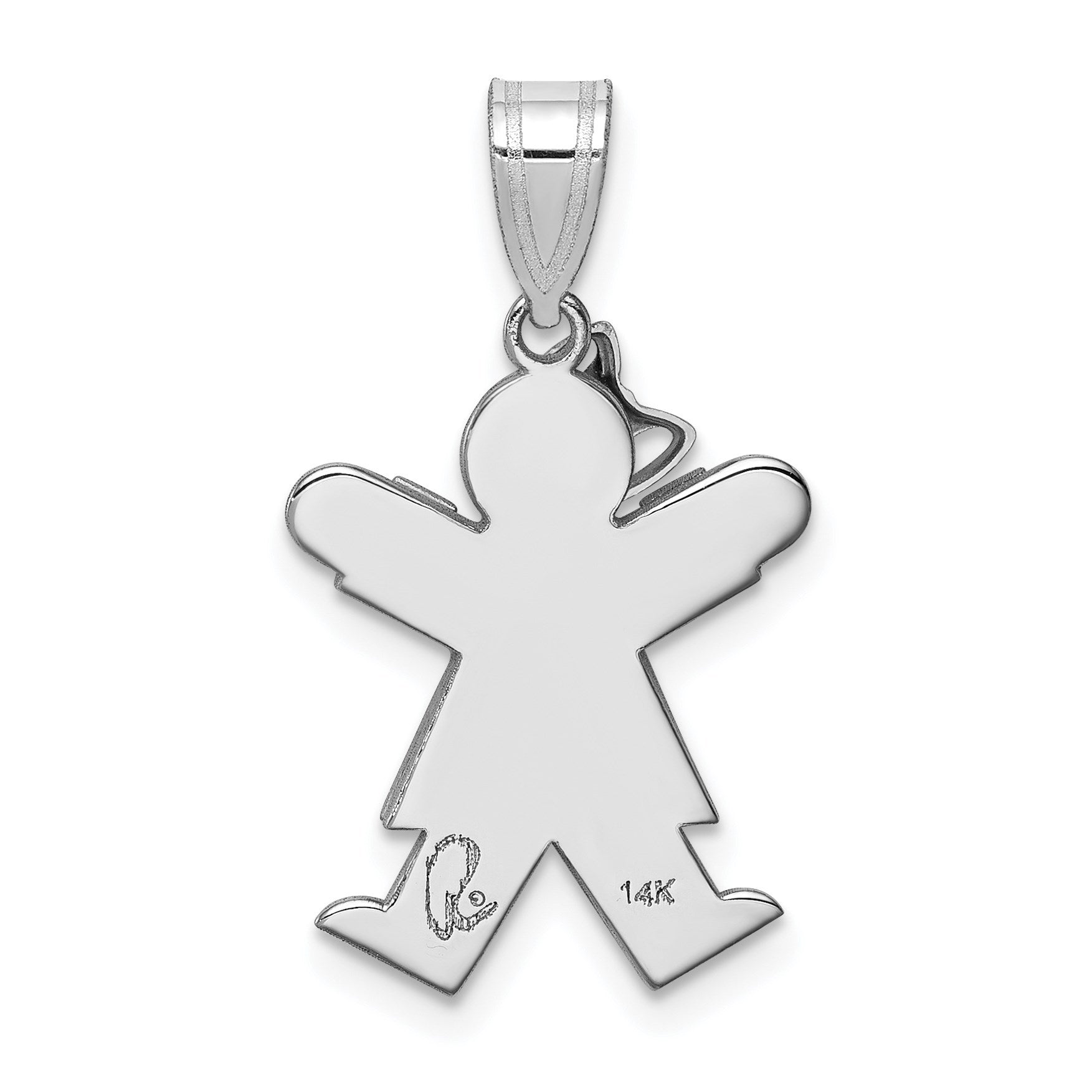 14k White Gold The Kids Small Girl with Bow on Left Engravable Joy Charm