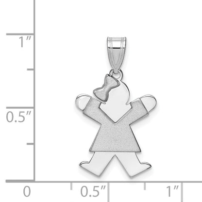 14k White Gold The Kids Small Girl with Bow on Left Engravable Joy Charm