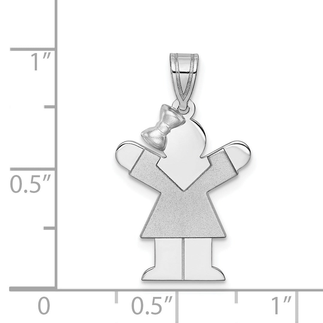14k White Gold The Kids Small Girl with Bow on Left Engravable Love Charm