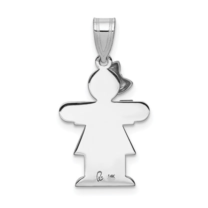 14k White Gold The Kids Small Girl with Bow on Left Engravable Hugs Charm