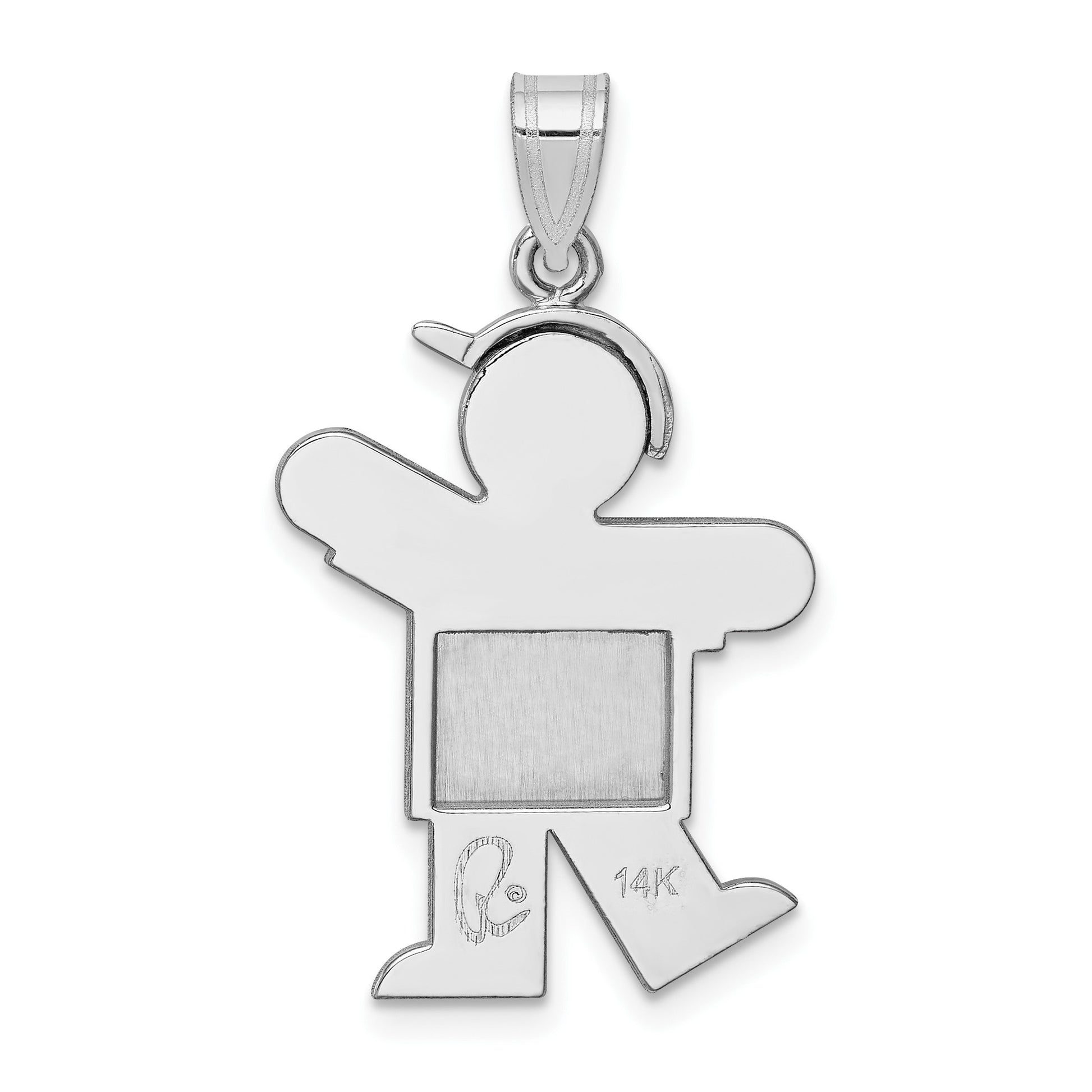 14k White Gold The Kids Medium Boy with Hat on Left Engravable Kiss Charm