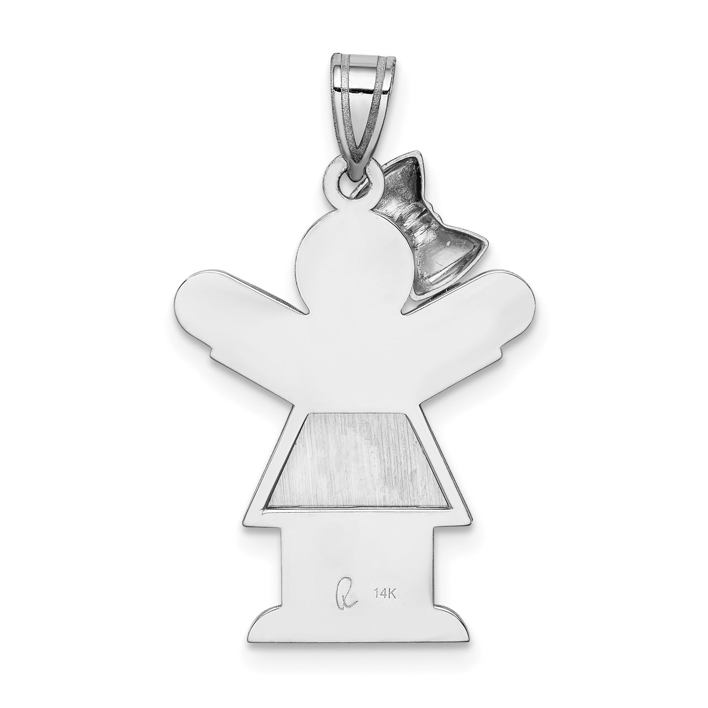 14k White Gold The Kids Medium Girl with Bow on Left Engravable Love Charm
