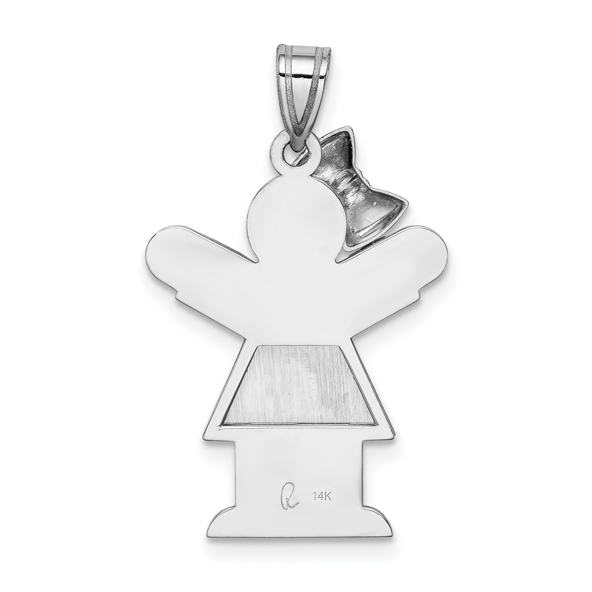 14k White Gold The Kids Medium Girl with Bow on Left Engravable Love Charm