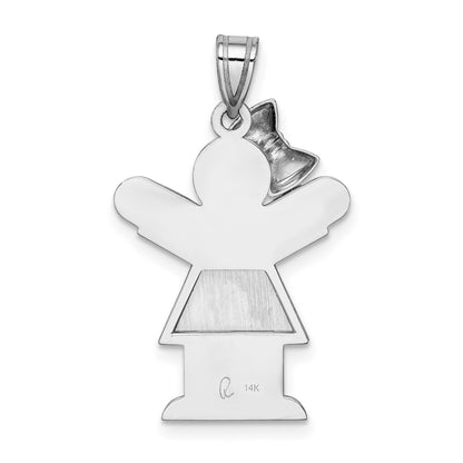 14k White Gold The Kids Medium Girl with Bow on Left Engravable Love Charm
