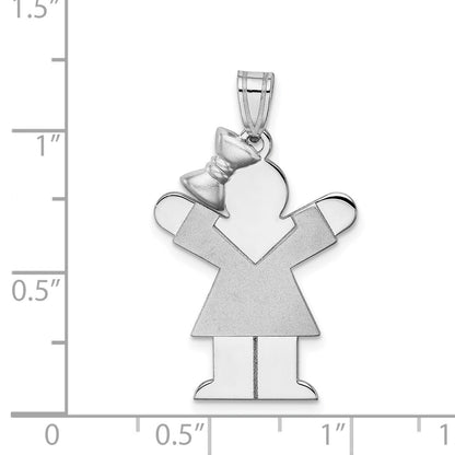 14k White Gold The Kids Medium Girl with Bow on Left Engravable Love Charm