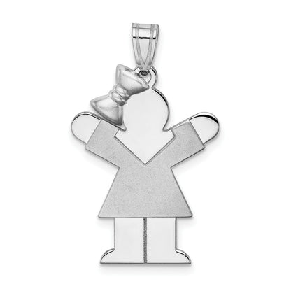 14k White Gold The Kids Medium Girl with Bow on Left Engravable Love Charm
