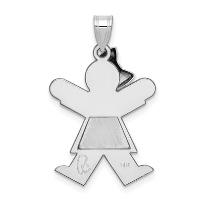 14k White Gold The Kids Medium Girl with Bow on Left Engravable Joy Charm