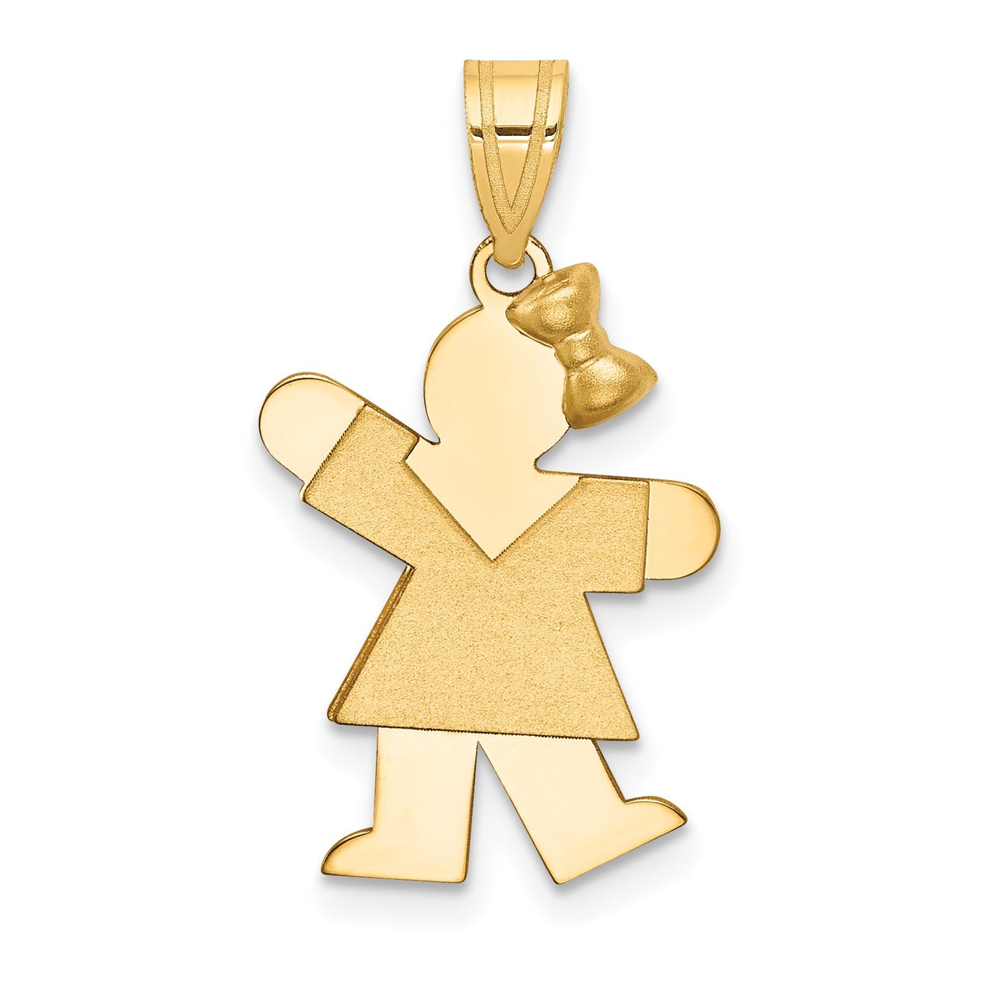 14k The Kids Solid Engravable Small Girl with Bow on Right Kiss Charm