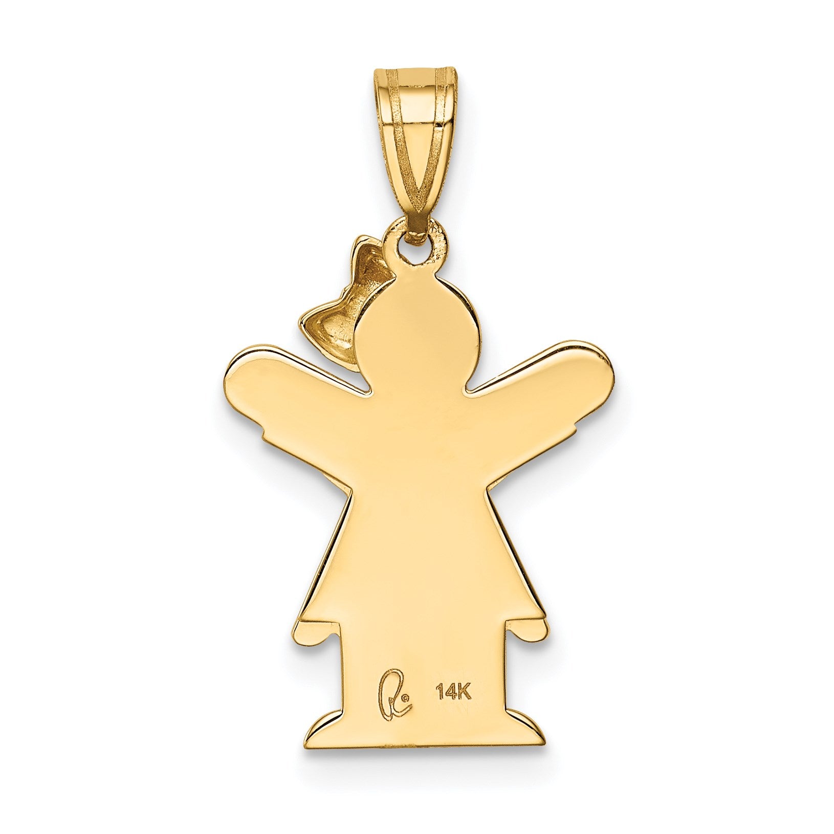14k The Kids Solid Engravable Small Girl with Ruffles and Bow on Right Love Charm