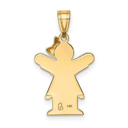 14k The Kids Solid Engravable Small Girl with Ruffles and Bow on Right Love Charm