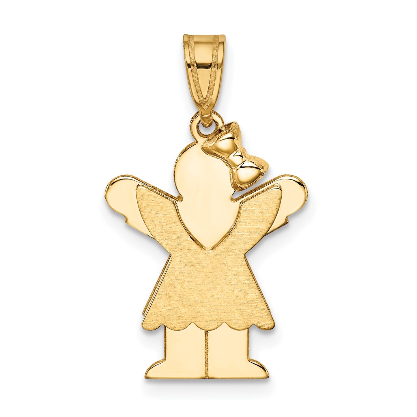 14k The Kids Solid Engravable Small Girl with Ruffles and Bow on Right Love Charm