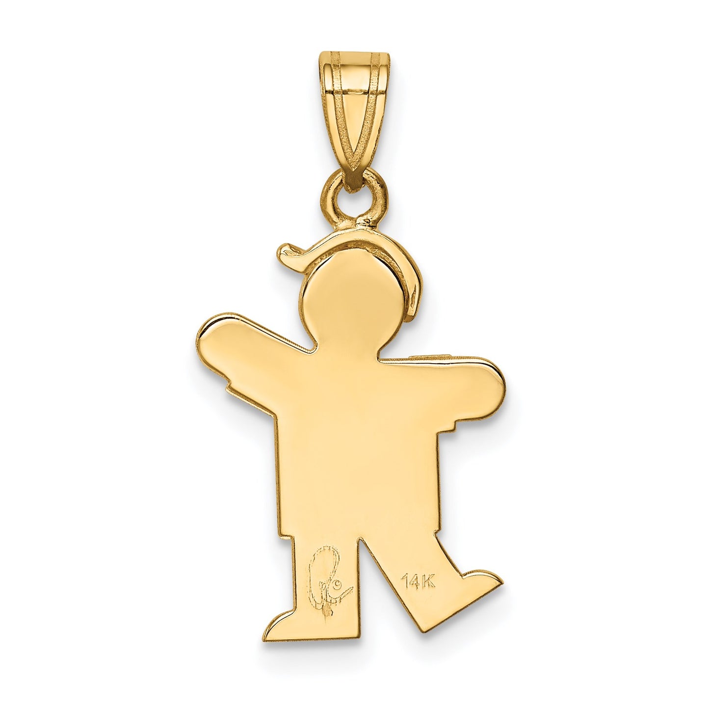 14k The Kids Solid Engravable Small Boy with Hat on Left Kiss Charm