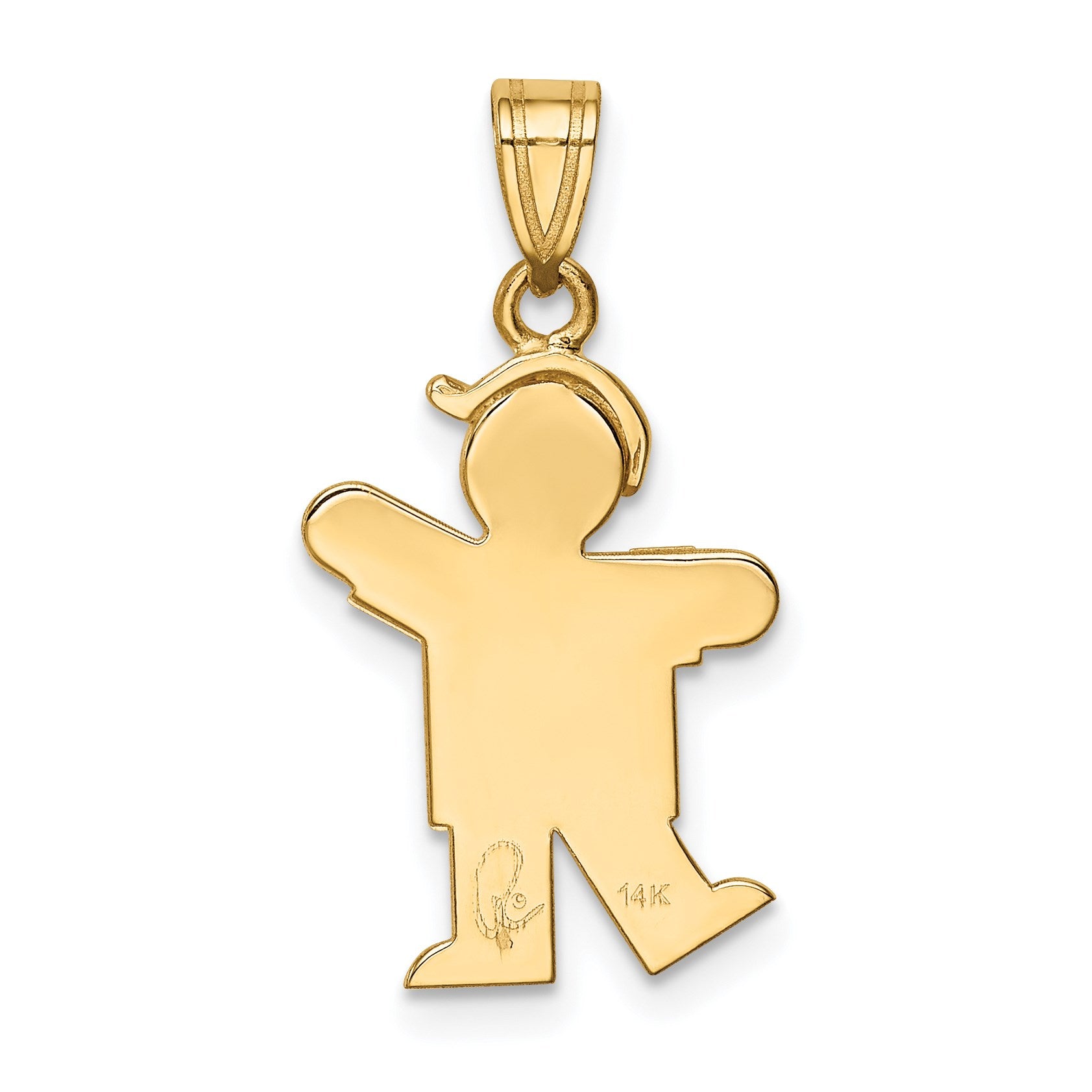 14k The Kids Solid Engravable Small Boy with Hat on Left Kiss Charm