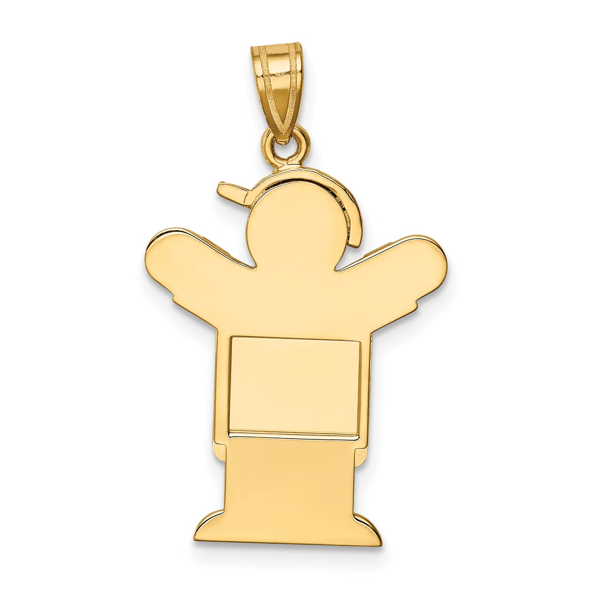 14k The Kids Solid Engravable Medium Boy in Overalls with Hat on Left Love Charm