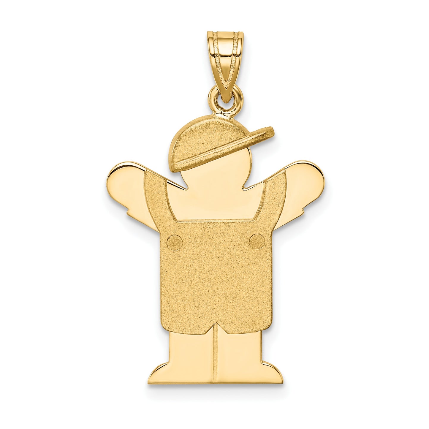 14k The Kids Solid Engravable Medium Boy in Overalls with Hat on Left Love Charm