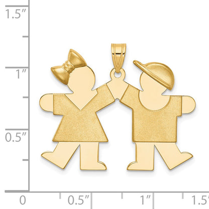 14k Solid Engravable Girl on Left and Boy on Right Charm