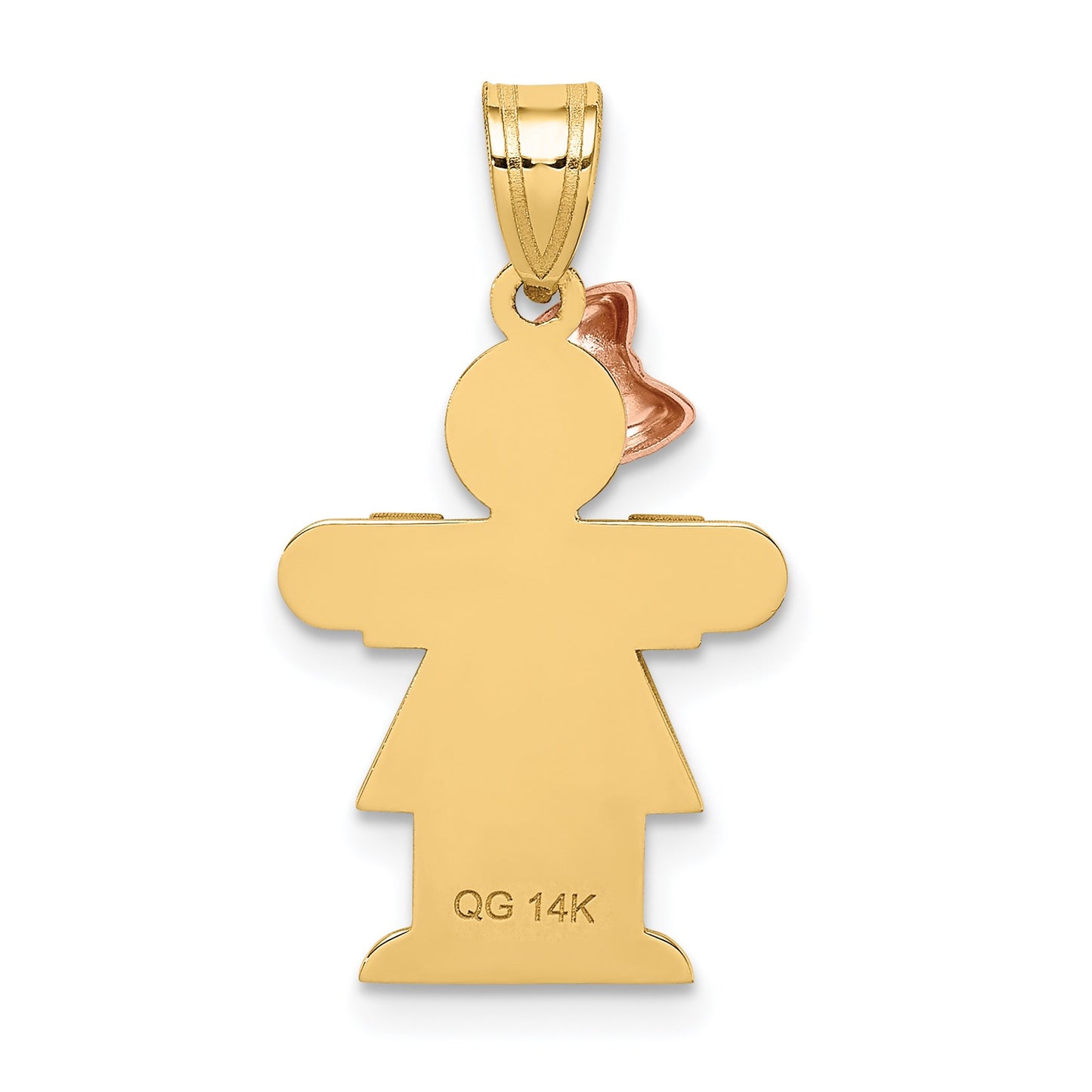 14k Two-tone The Kids Small Girl with Bow on Left Engravable Hugs Charm