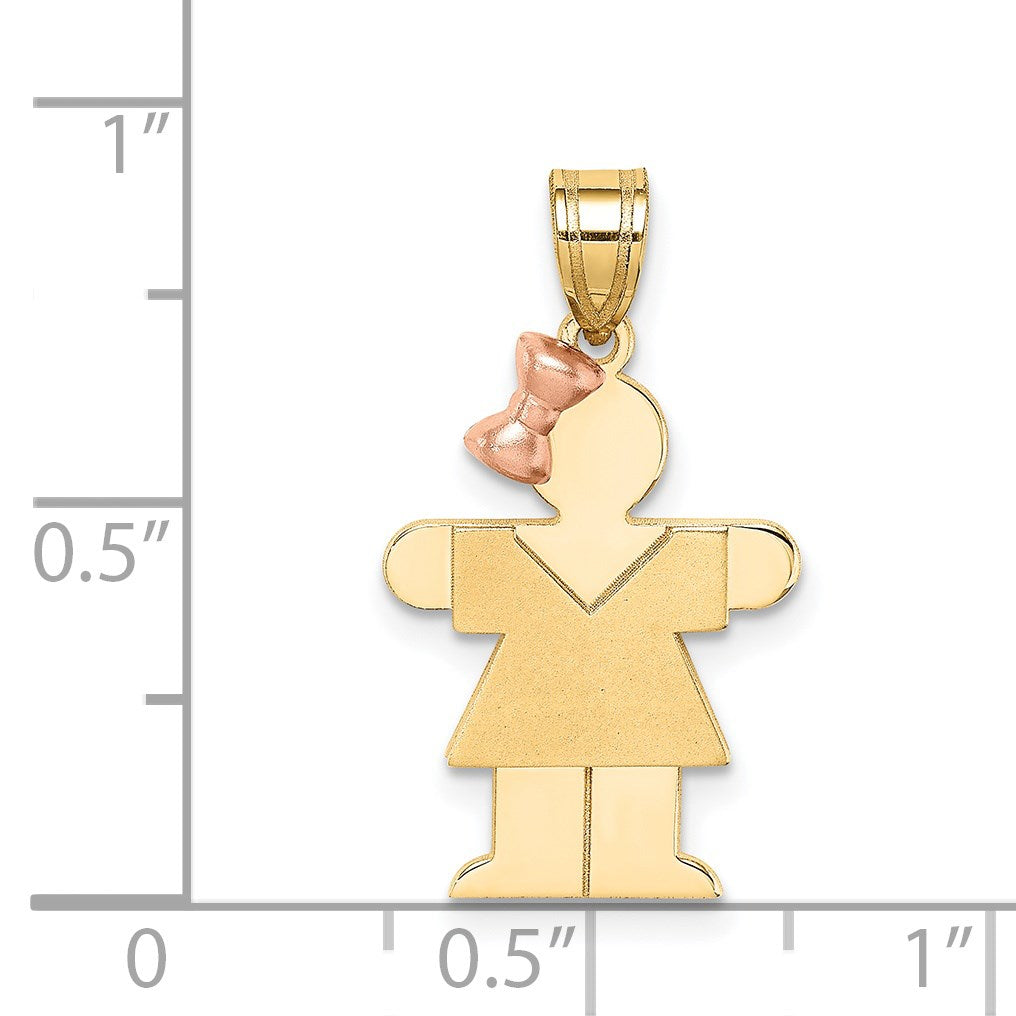14k Two-tone The Kids Small Girl with Bow on Left Engravable Hugs Charm