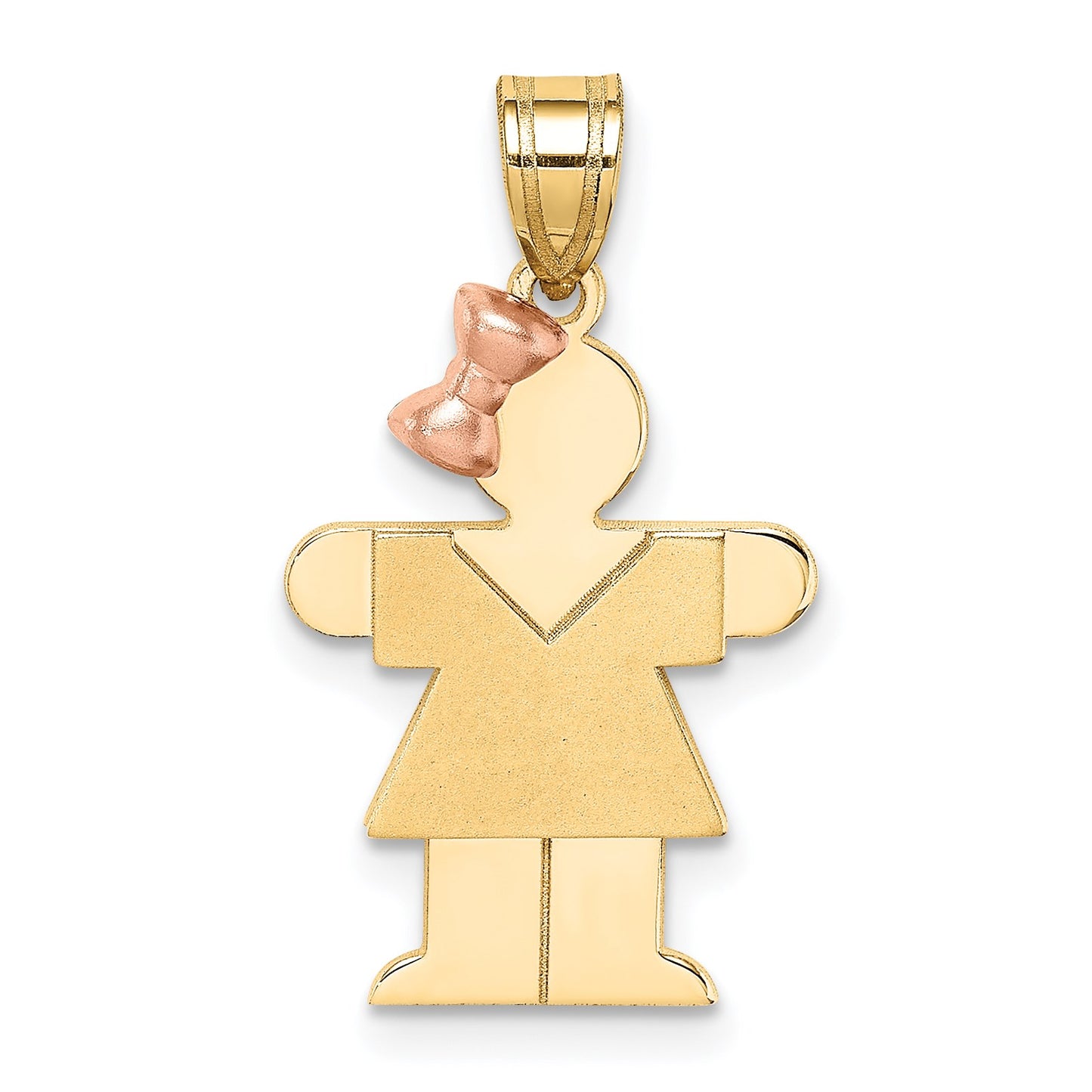 14k Two-tone The Kids Small Girl with Bow on Left Engravable Hugs Charm