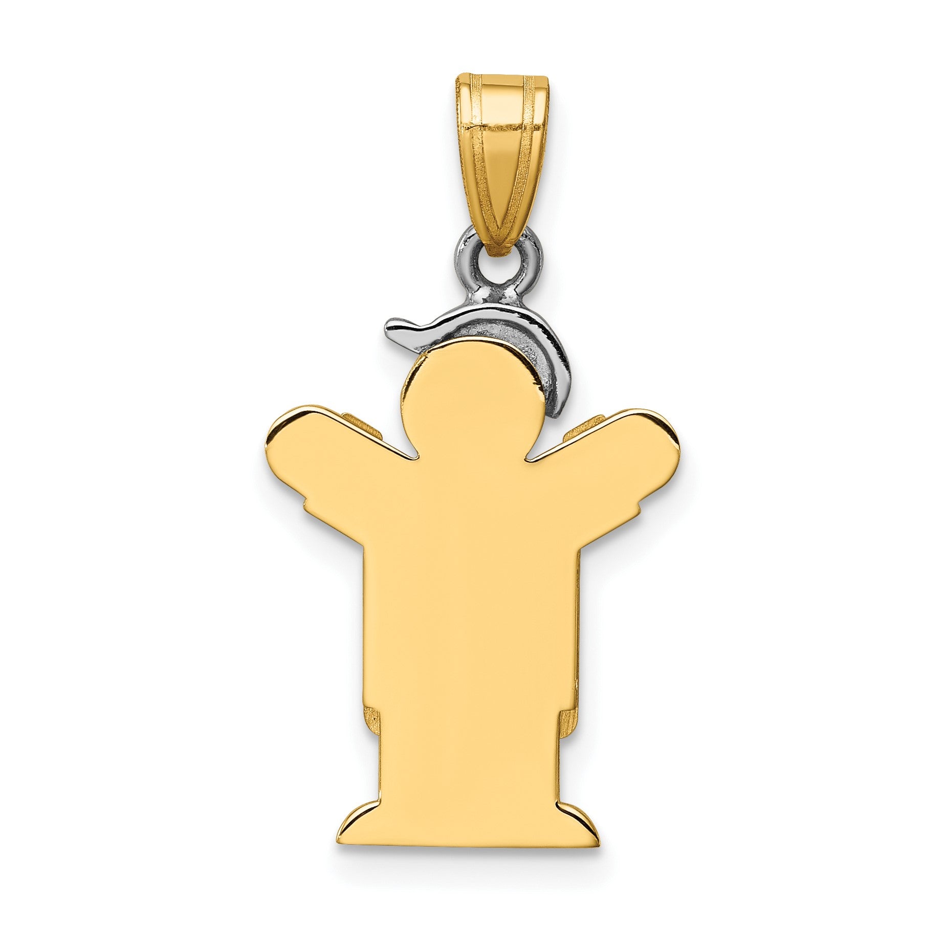 14k Two-tone The Kids Small Boy in Overalls with Hat on Left Engravable Love Charm