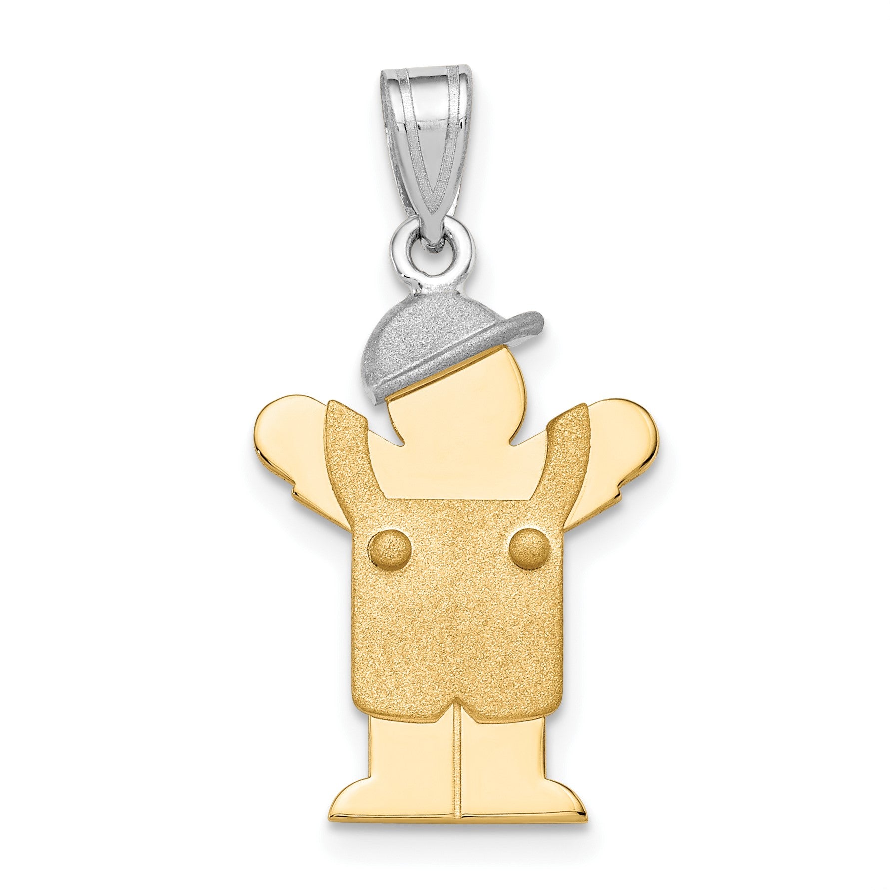 14k Two-tone The Kids Small Boy in Overalls with Hat on Left Engravable Love Charm