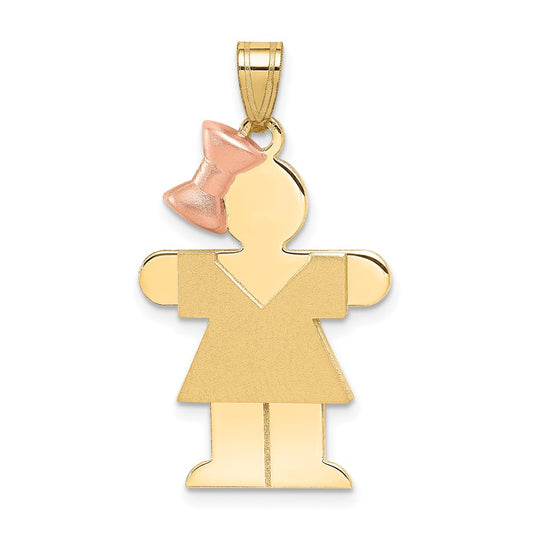 14k Two-Tone Large Girl with Bow on Left Engravable Charm