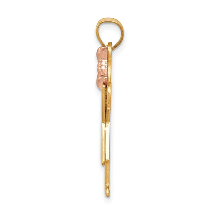 14k Two-tone The Kids Medium Girl with Ruffles and Bow on Right Engravable Love Charm