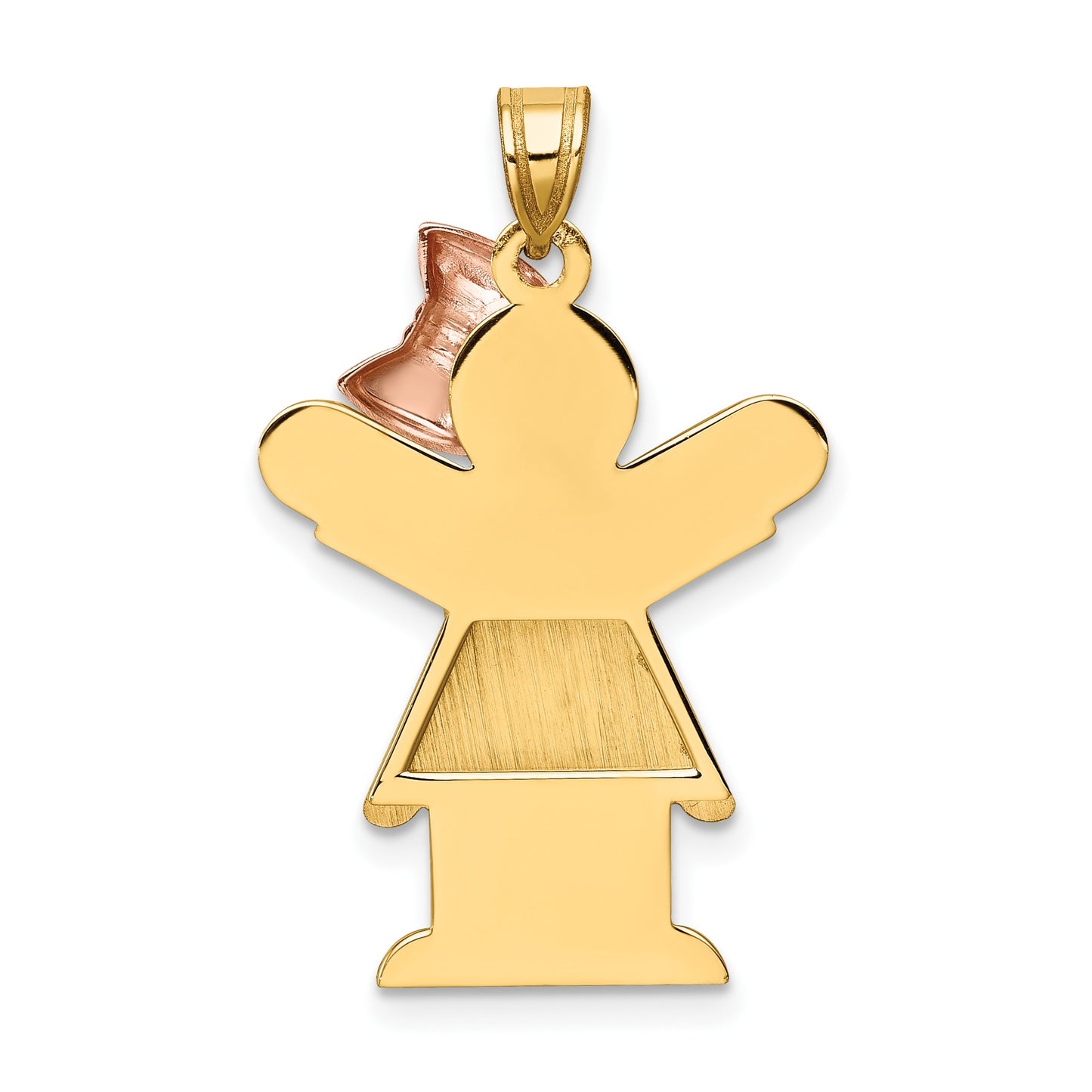 14k Two-tone The Kids Medium Girl with Ruffles and Bow on Right Engravable Love Charm