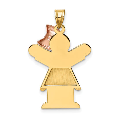14k Two-tone The Kids Medium Girl with Ruffles and Bow on Right Engravable Love Charm