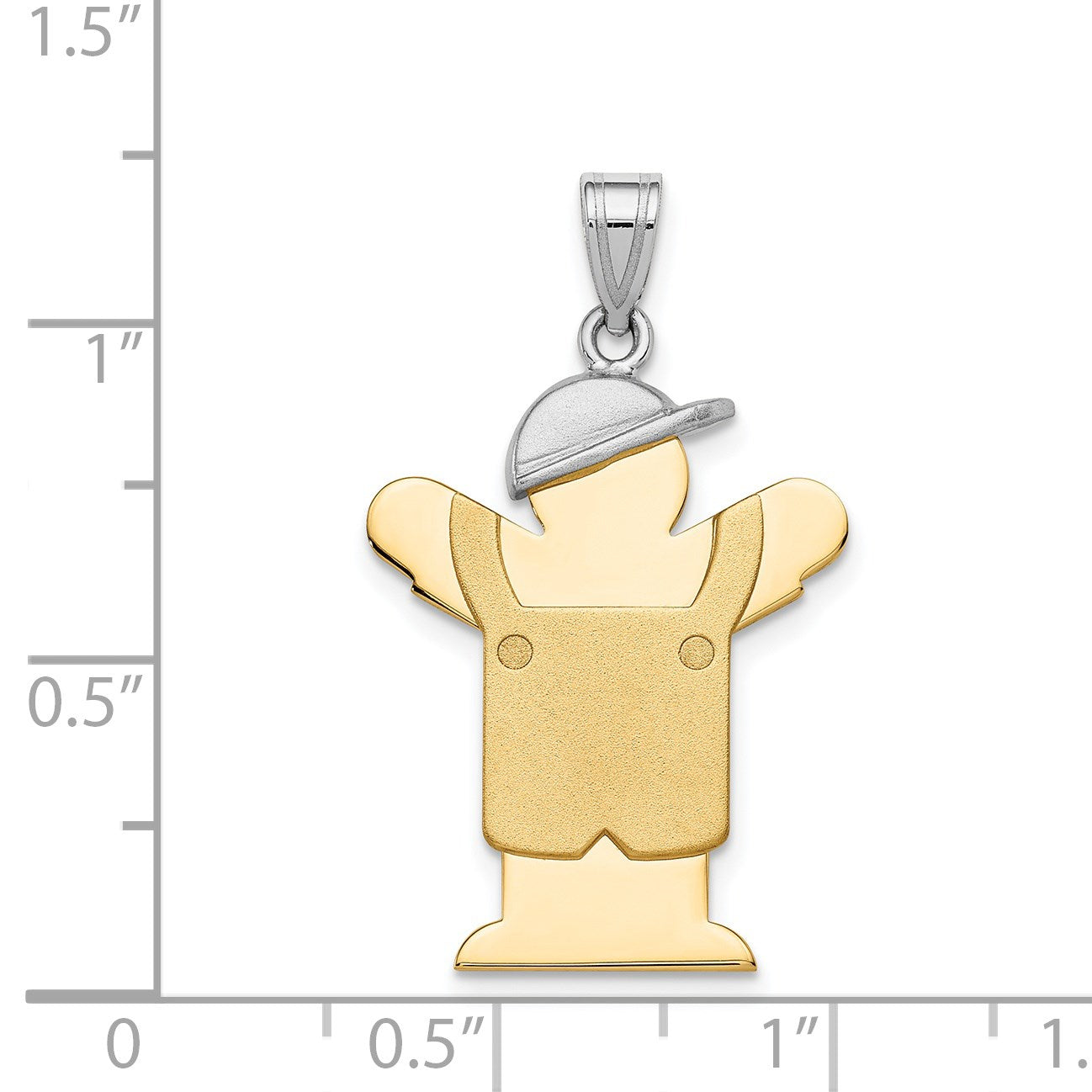 14k Two-tone The Kids Medium Boy in Overalls with Hat on Left Engravable Love Charm