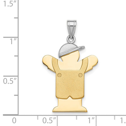 14k Two-tone The Kids Medium Boy in Overalls with Hat on Left Engravable Love Charm