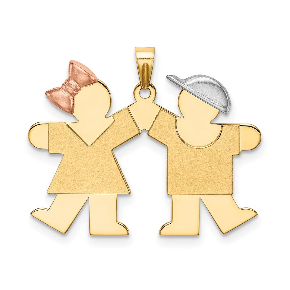 14k Tri-Color Small Girl on Left and Boy on Right Engravable Charm