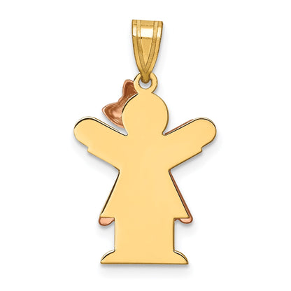 14k Two-tone The Kids Small Girl with  Ruffles and Bow on Right Engravable Love Charm