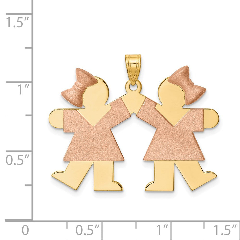 14k Two-Tone Large Double Girls Engravable Charm