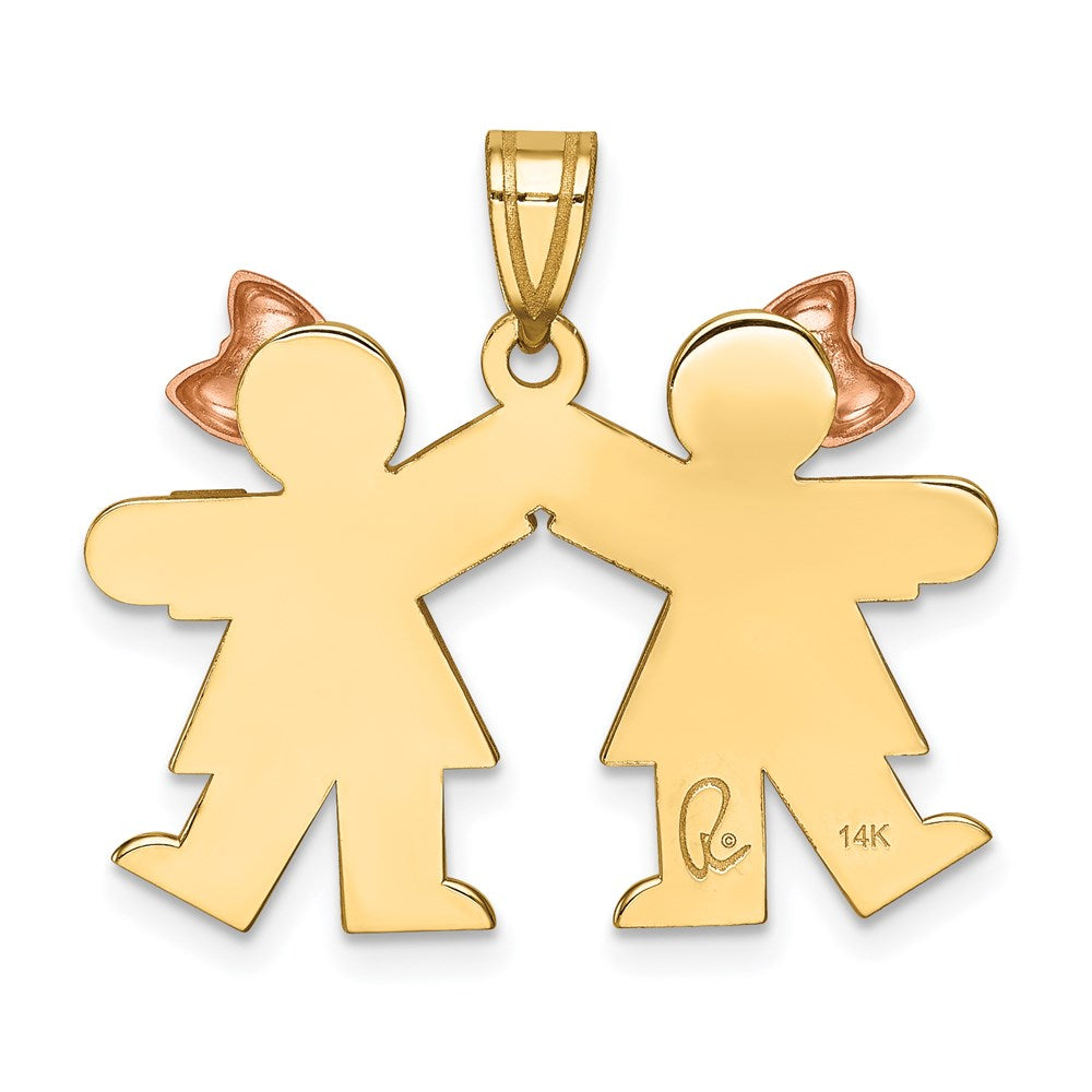 14k Two-Tone Small Double Girls Engravable Charm