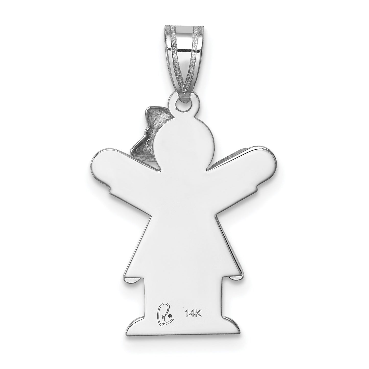 14k White Gold The Kids Small Girl with Ruffles and Bow on Right Engravable Love Charm